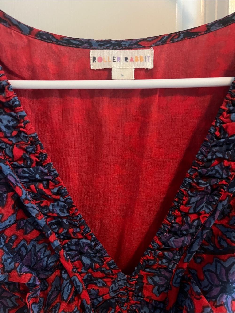 Roller Rabbit Red & Blue Floral Ruffle V-Neck Dress - Picture 3 of 10